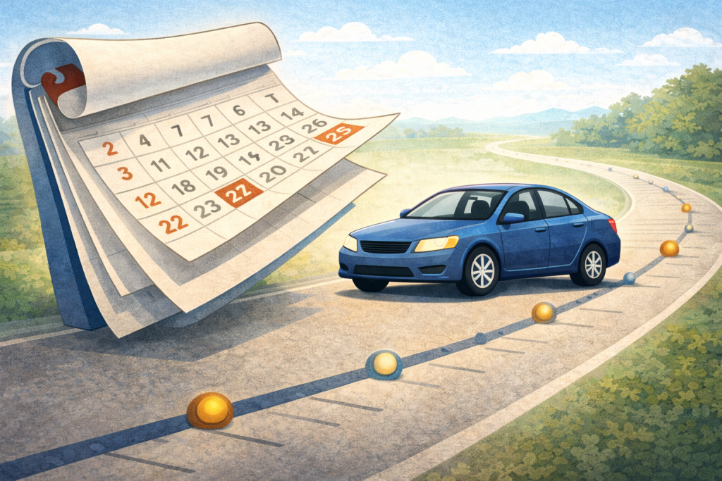 Calendar and vehicle illustration representing insurance duration